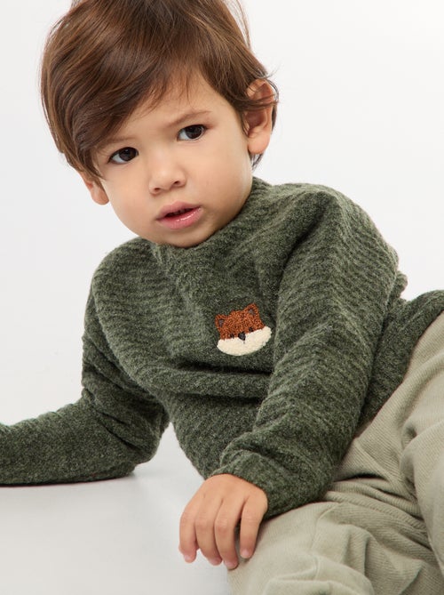 Jersey de punto con cuello redondo y bordados en el pecho - Kiabi