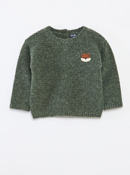 Jersey de punto con cuello redondo y bordados en el pecho - Kiabi