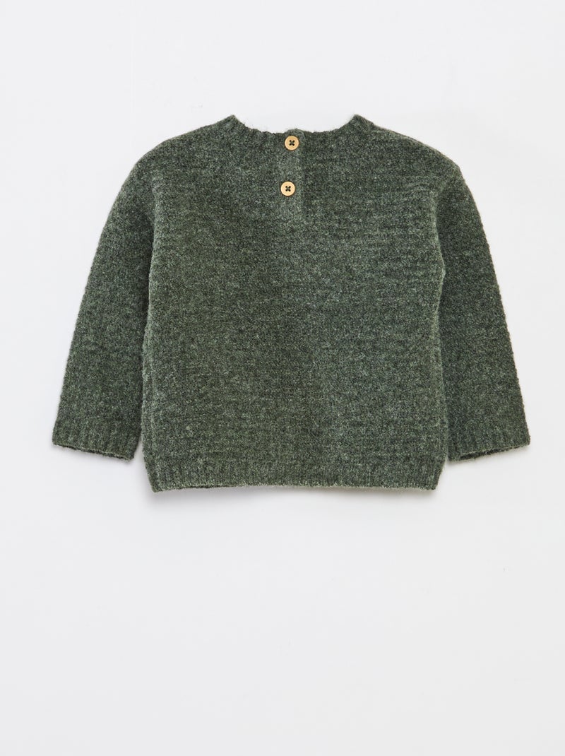 Jersey de punto con cuello redondo y bordados en el pecho Verde - Kiabi