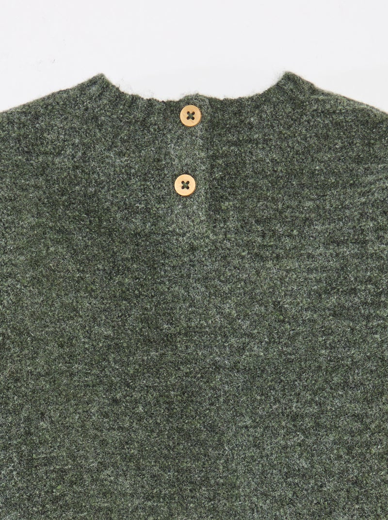 Jersey de punto con cuello redondo y bordados en el pecho Verde - Kiabi