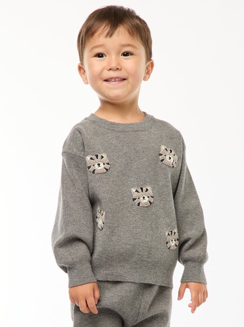 Jersey de punto con cuello redondo y bordados - Kiabi