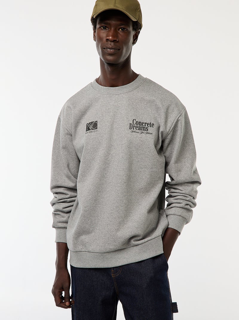 Jersey de punto con cuello redondo y estampado a doble cara Gris - Kiabi