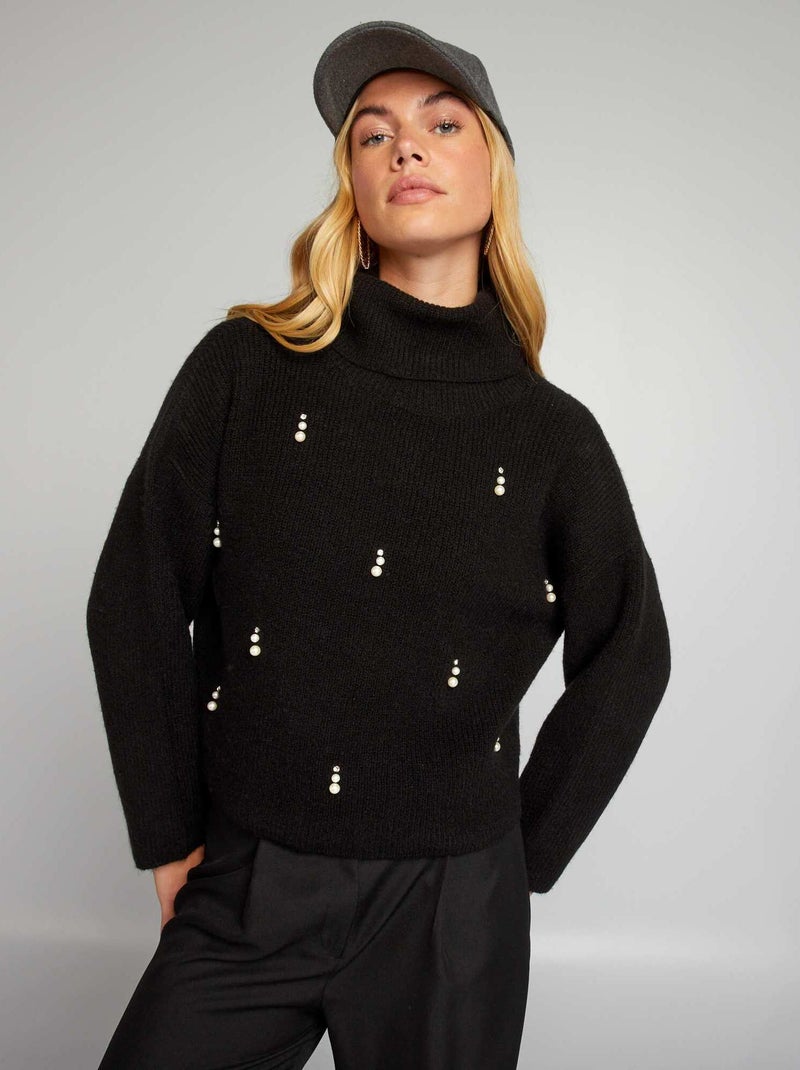 Jersey de punto con cuello vuelto negro - Kiabi