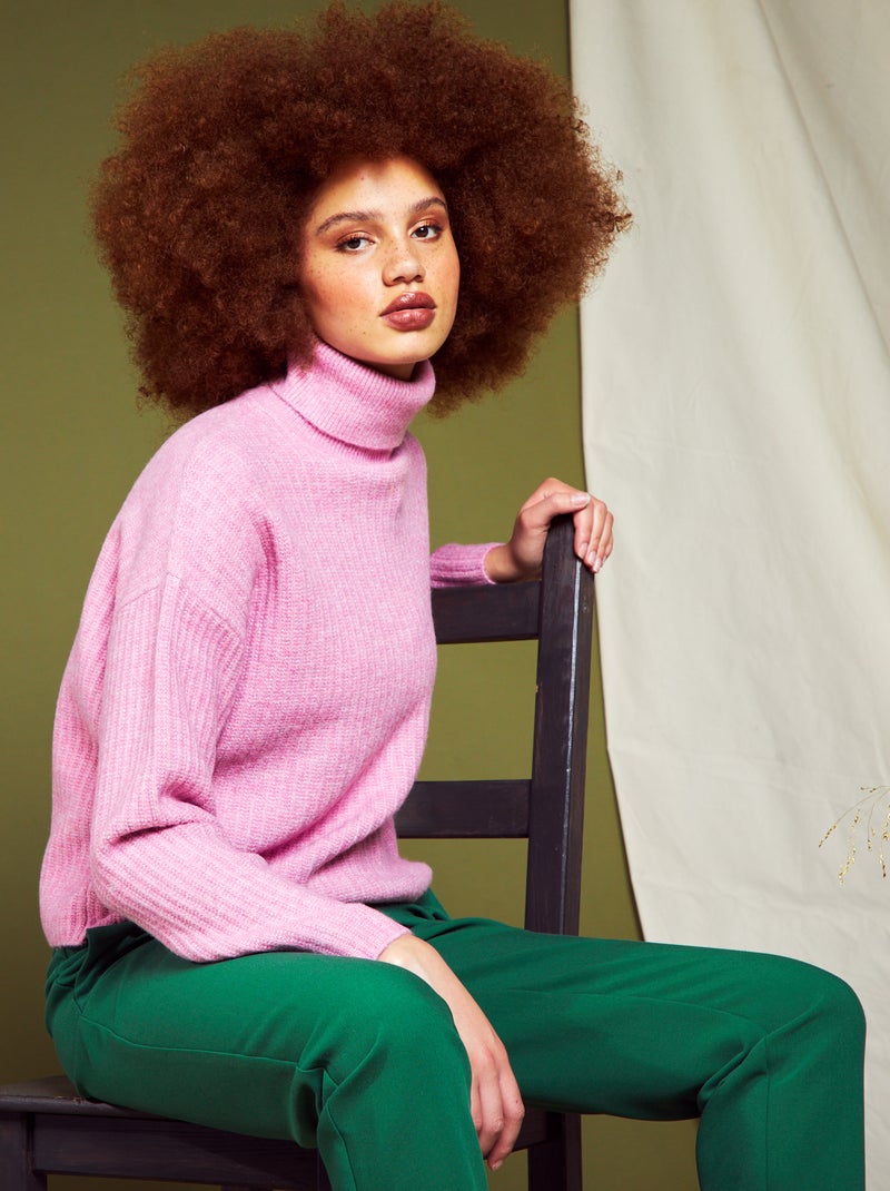 Jersey de punto con cuello vuelto ROSA - Kiabi