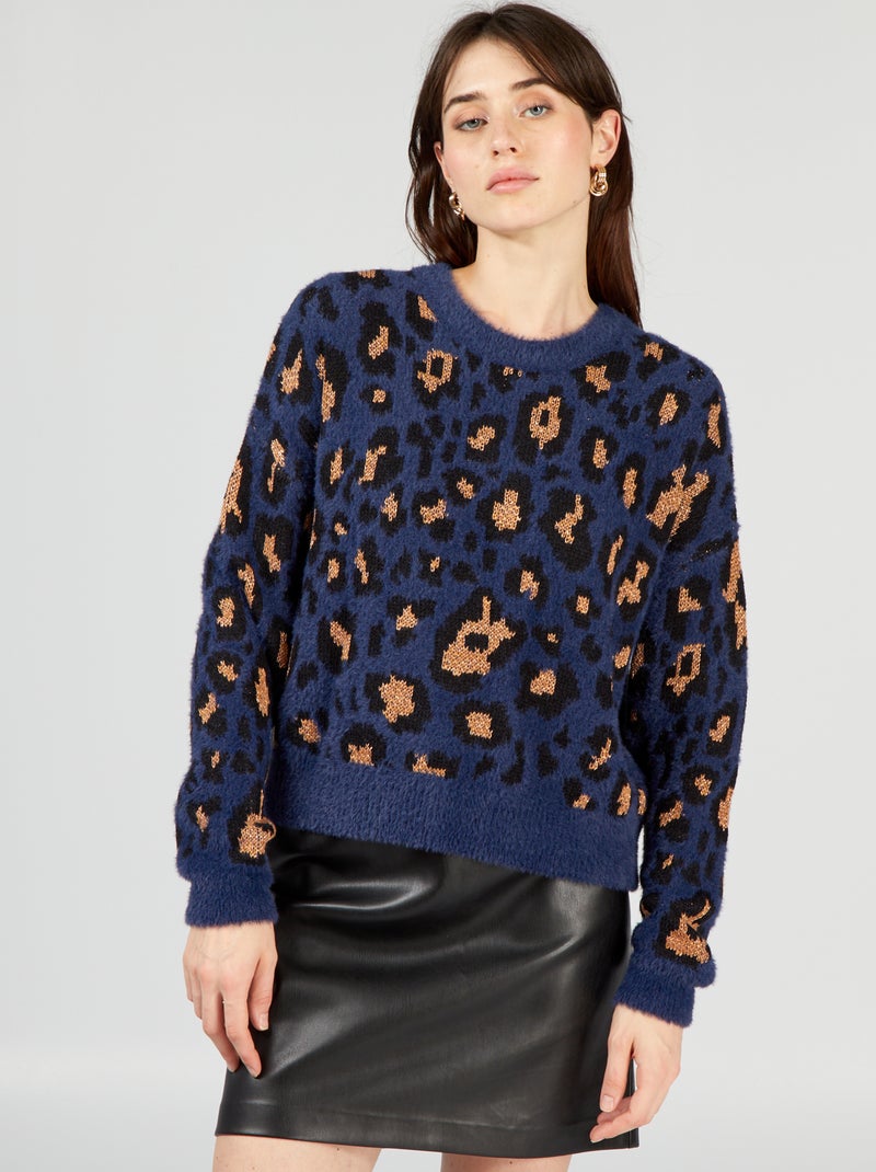 Jersey de punto con estampado de 'leopardo' AZUL - Kiabi