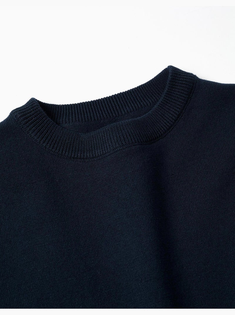 Jersey de punto con extremos acanalados Azul oscuro - Kiabi