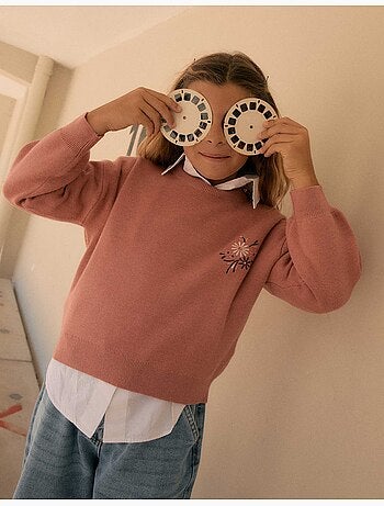 Jersey de punto con flores bordadas