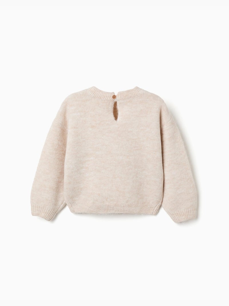 Jersey de punto con flores intarsia Beige claro - Kiabi