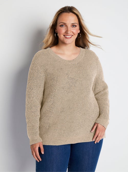 Jersey de punto con lana y pedrería, cuello redondo - Afibel - Kiabi