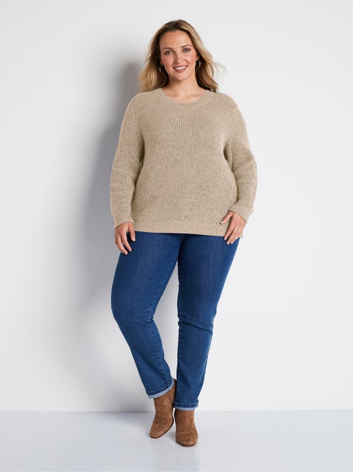 Jersey de punto con lana y pedrería, cuello redondo - Afibel - Kiabi