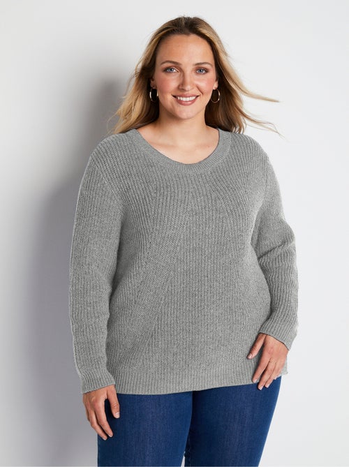 Jersey de punto con lana y pedrería, cuello redondo - Afibel - Kiabi