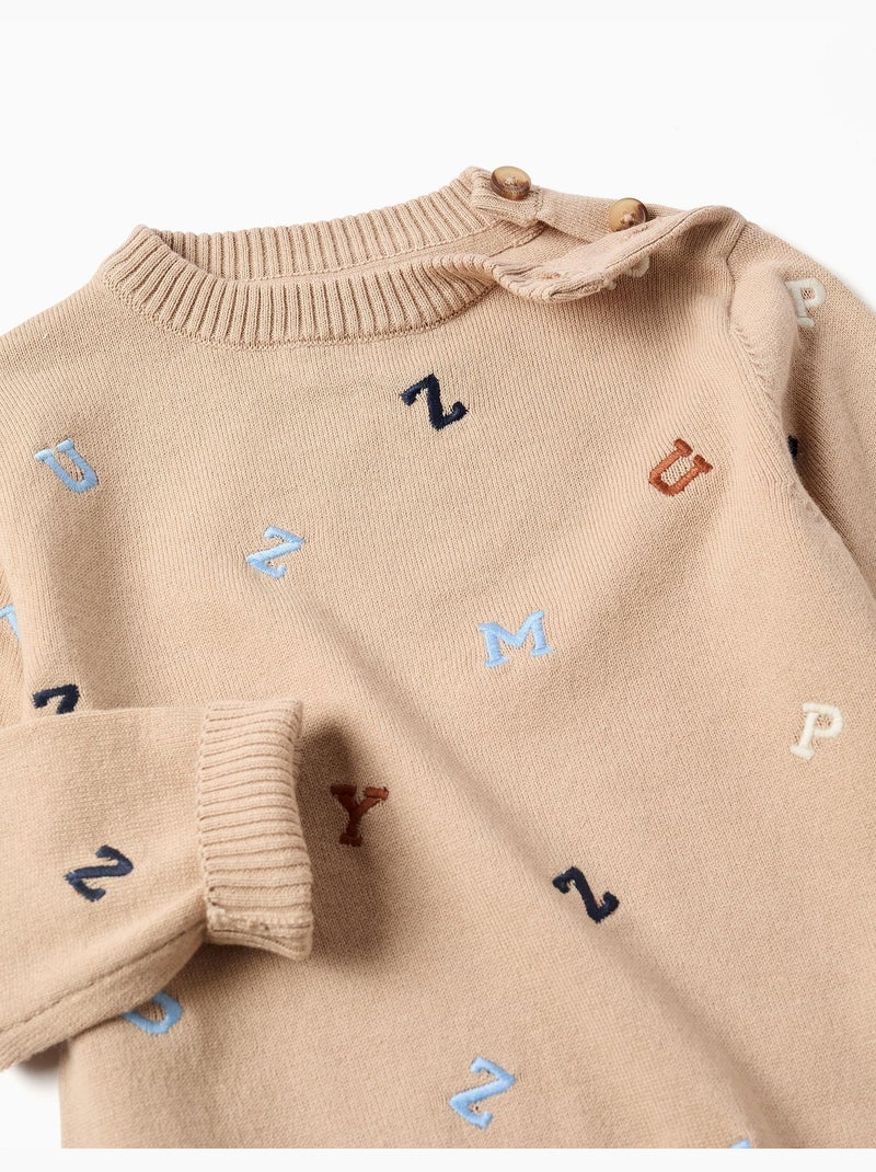 Jersey de punto con letras bordadas Beige - Kiabi