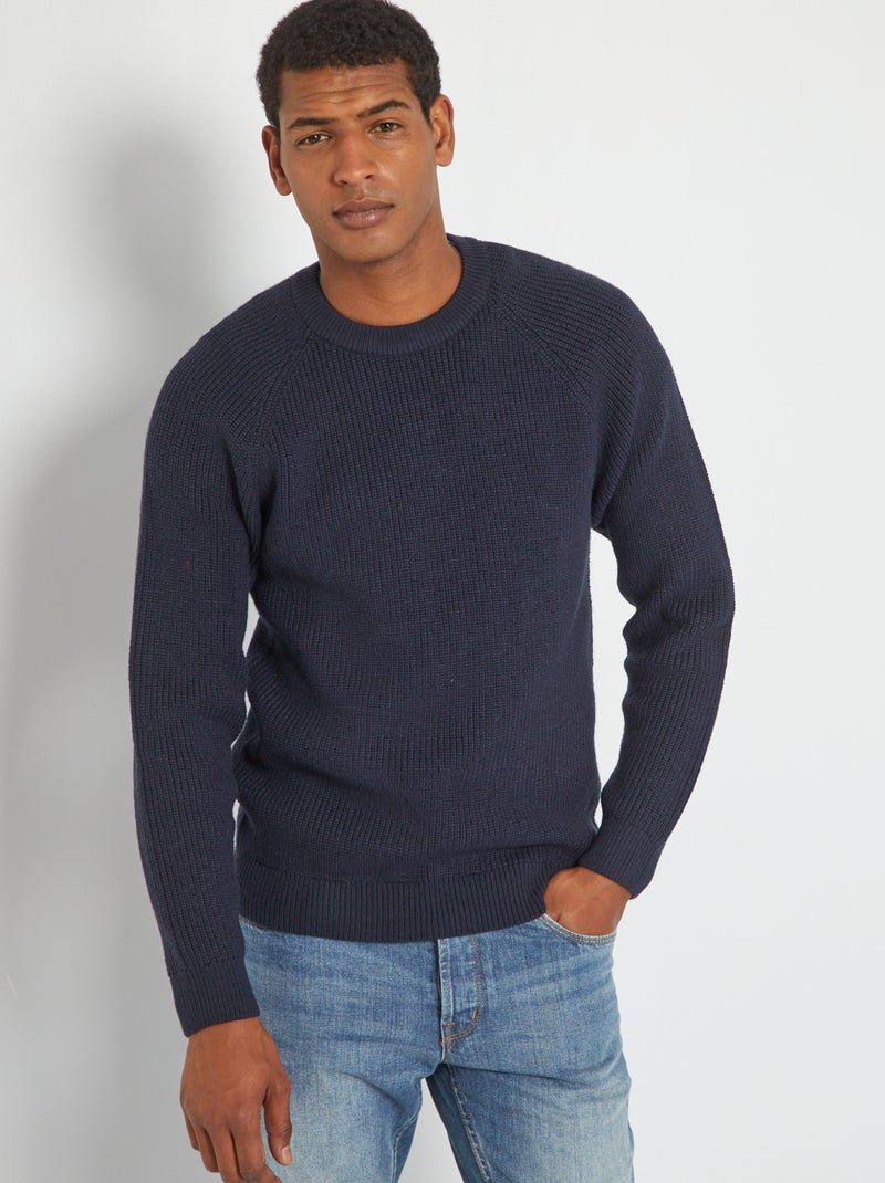 Jersey de punto con manga raglán azul - Kiabi