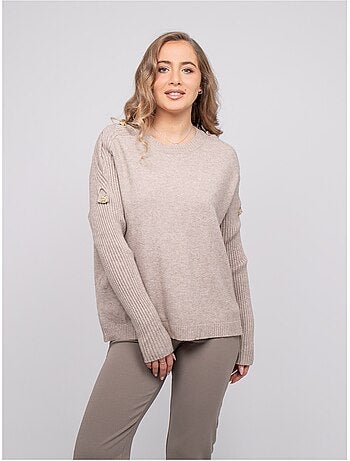 Jersey de punto con mangas de canalé y botones dorados kandyce