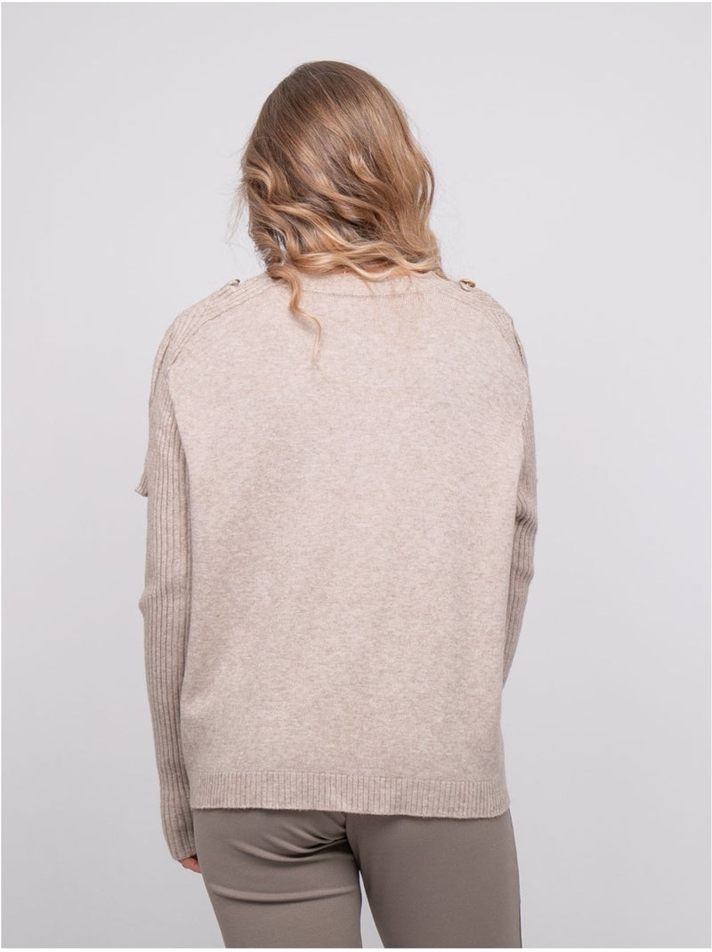 Jersey de punto con mangas de canalé y botones dorados kandyce Beige - Kiabi