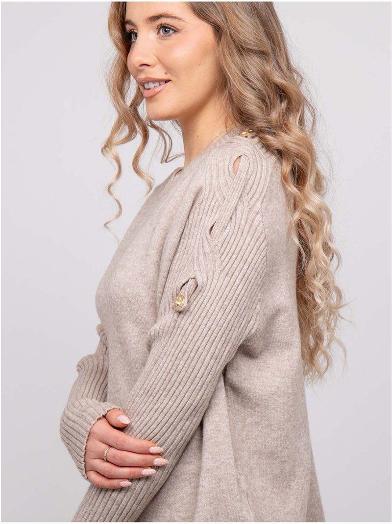 Jersey de punto con mangas de canalé y botones dorados kandyce Beige - Kiabi