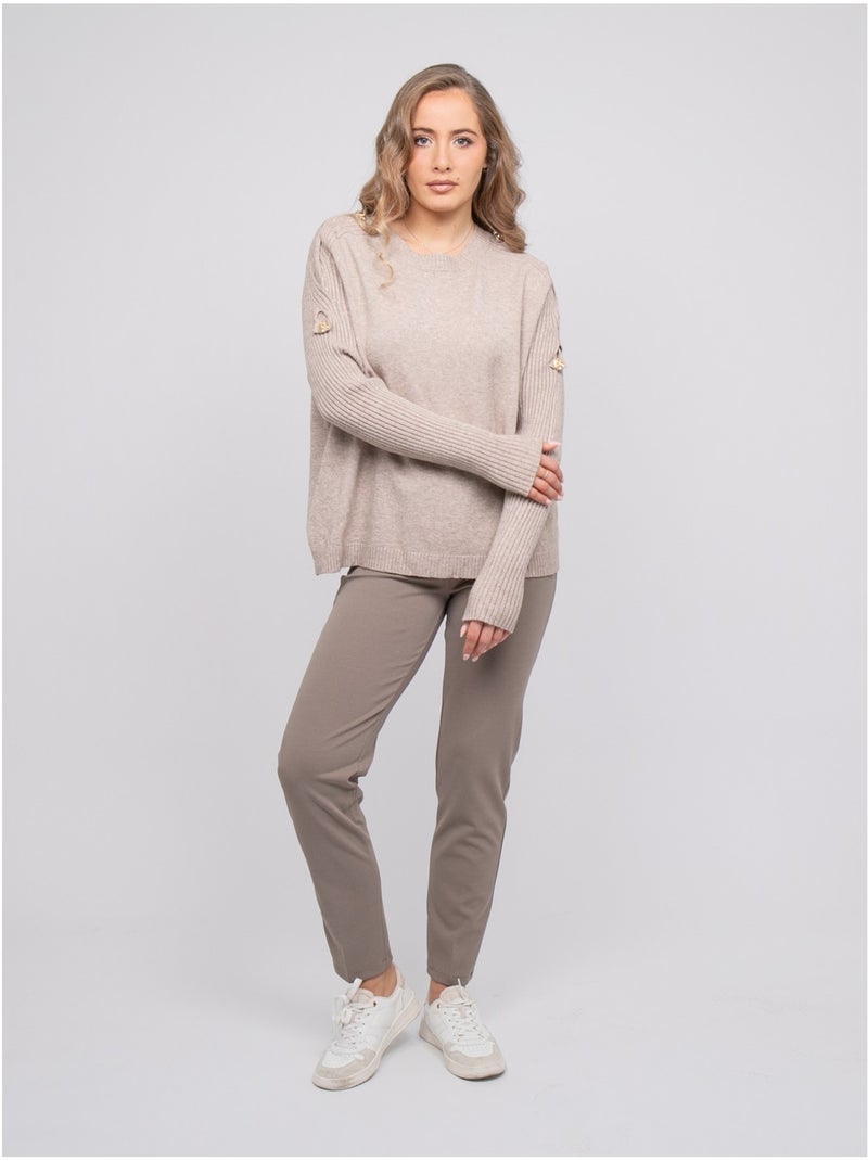 Jersey de punto con mangas de canalé y botones dorados kandyce Beige - Kiabi