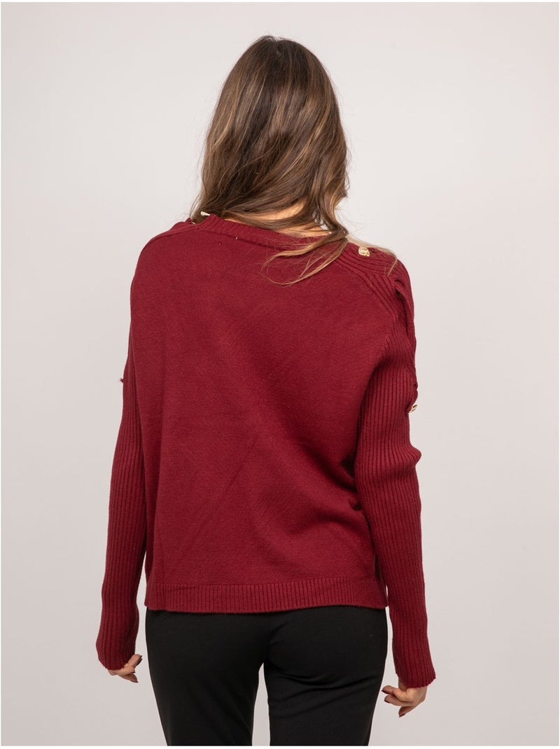 Jersey de punto con mangas de canalé y botones dorados kandyce Burdeos - Kiabi