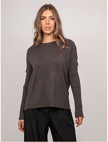Jersey de punto con mangas de canalé y botones dorados kandyce