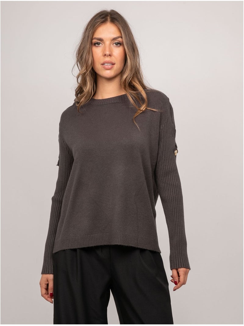 Jersey de punto con mangas de canalé y botones dorados kandyce Gris - Kiabi