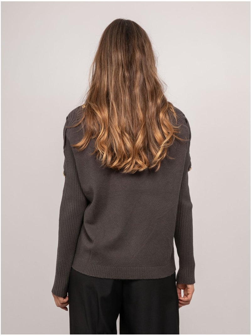 Jersey de punto con mangas de canalé y botones dorados kandyce Gris - Kiabi