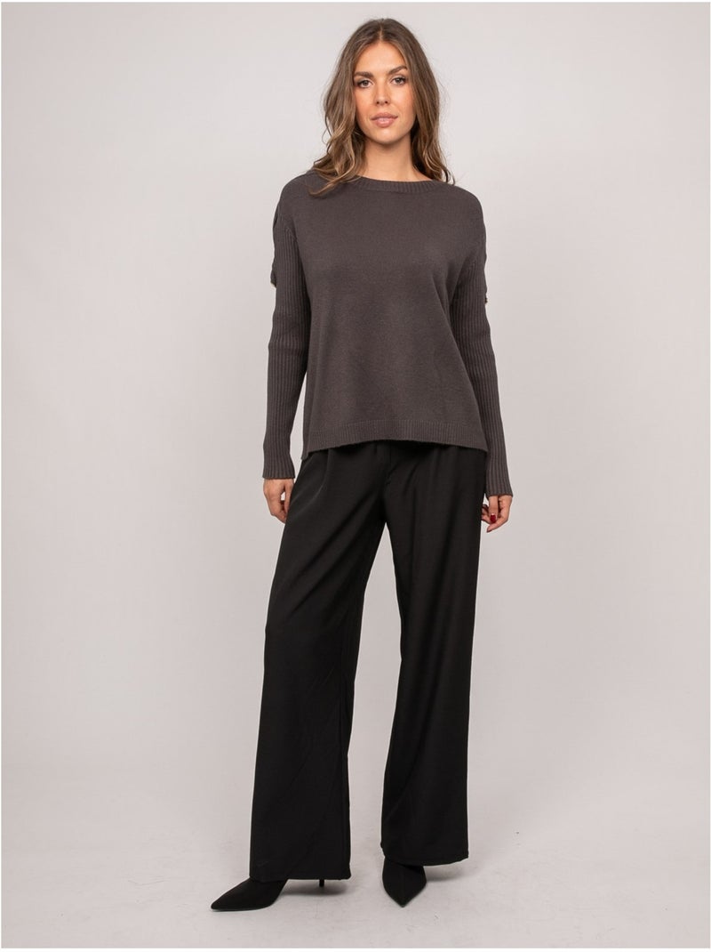 Jersey de punto con mangas de canalé y botones dorados kandyce Gris - Kiabi