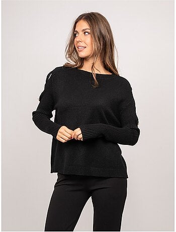 Jersey de punto con mangas de canalé y botones dorados kandyce