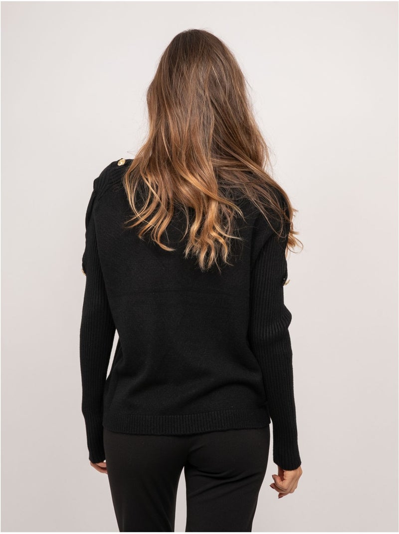 Jersey de punto con mangas de canalé y botones dorados kandyce Negro - Kiabi