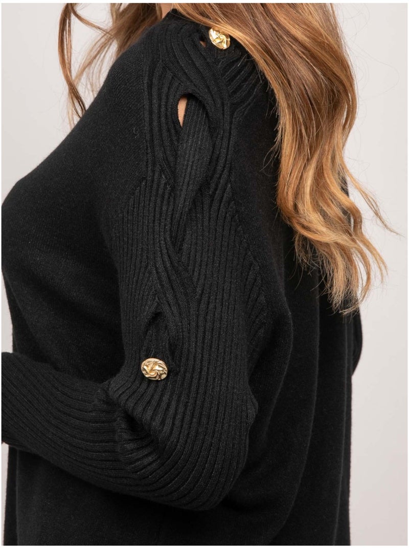 Jersey de punto con mangas de canalé y botones dorados kandyce Negro - Kiabi