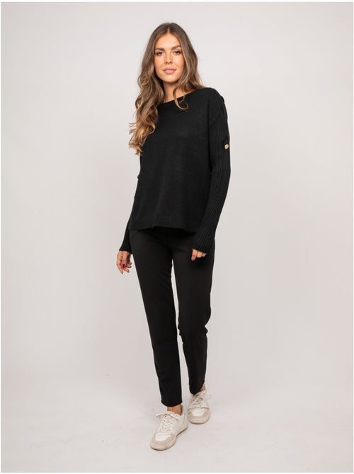 Jersey de punto con mangas de canalé y botones dorados kandyce - Kiabi Jersey de punto con mangas de canalé y botones dorados kandyce - Kiabi