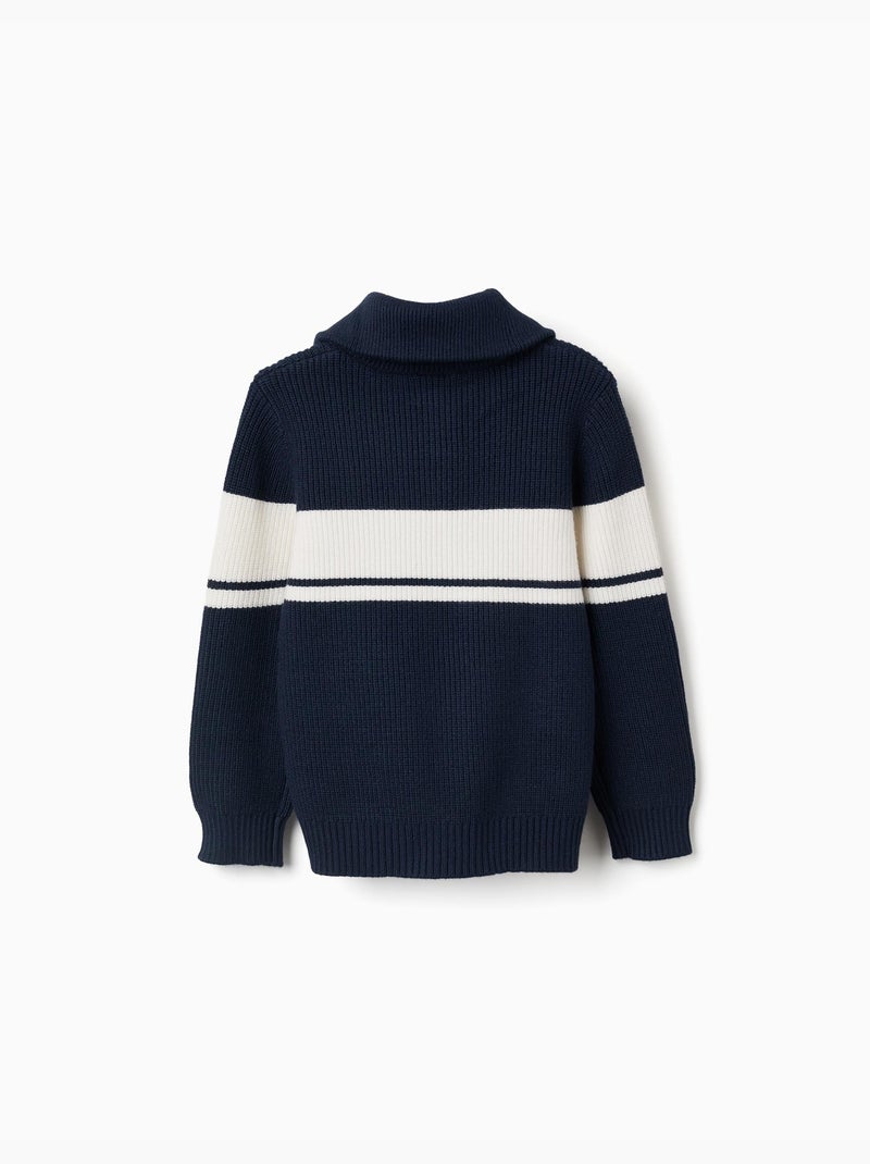 Jersey de punto con media cremallera a rayas Azul oscuro - Kiabi