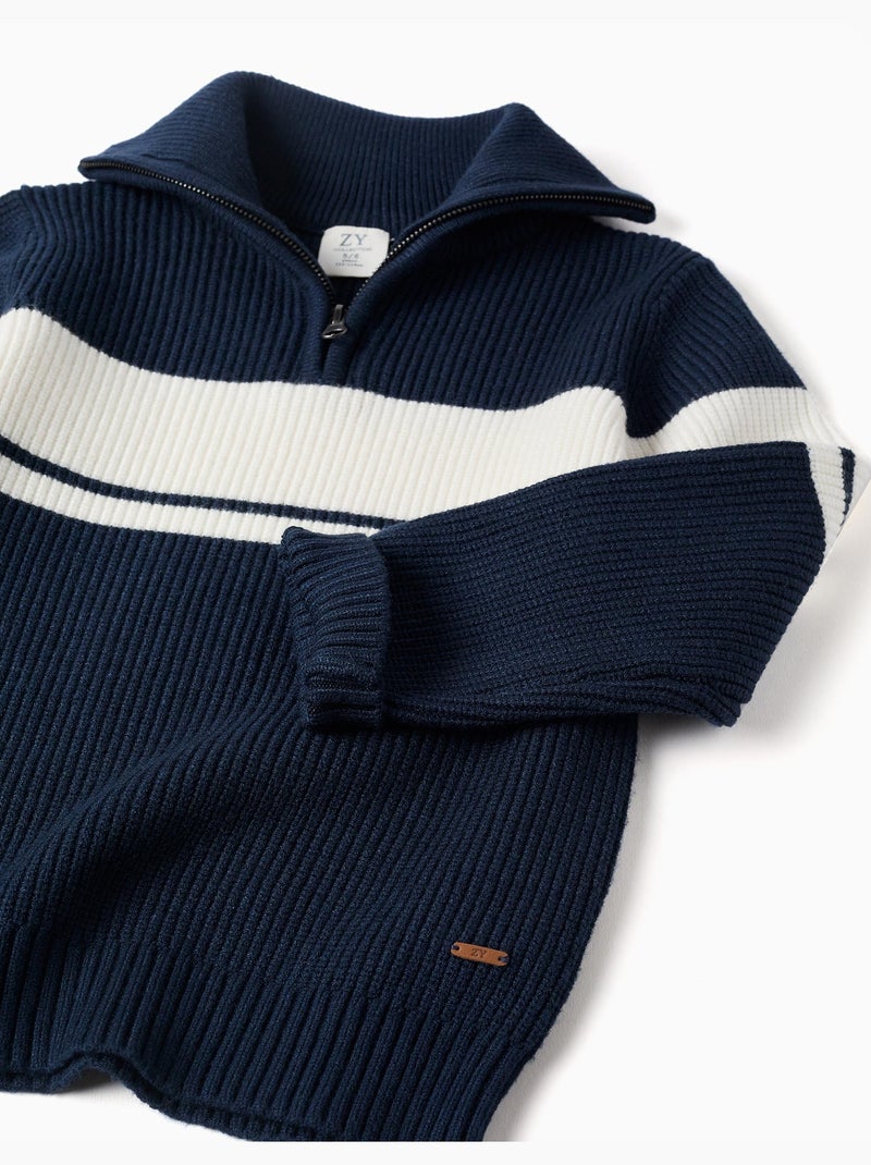 Jersey de punto con media cremallera a rayas Azul oscuro - Kiabi