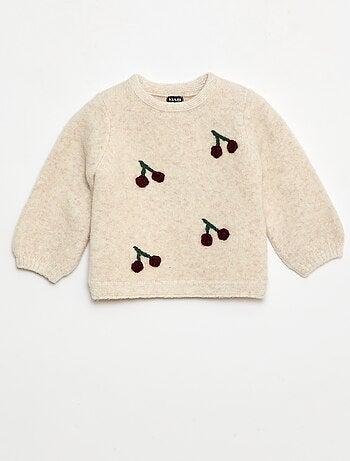 Jersey de punto con motivo de cereza en relieve