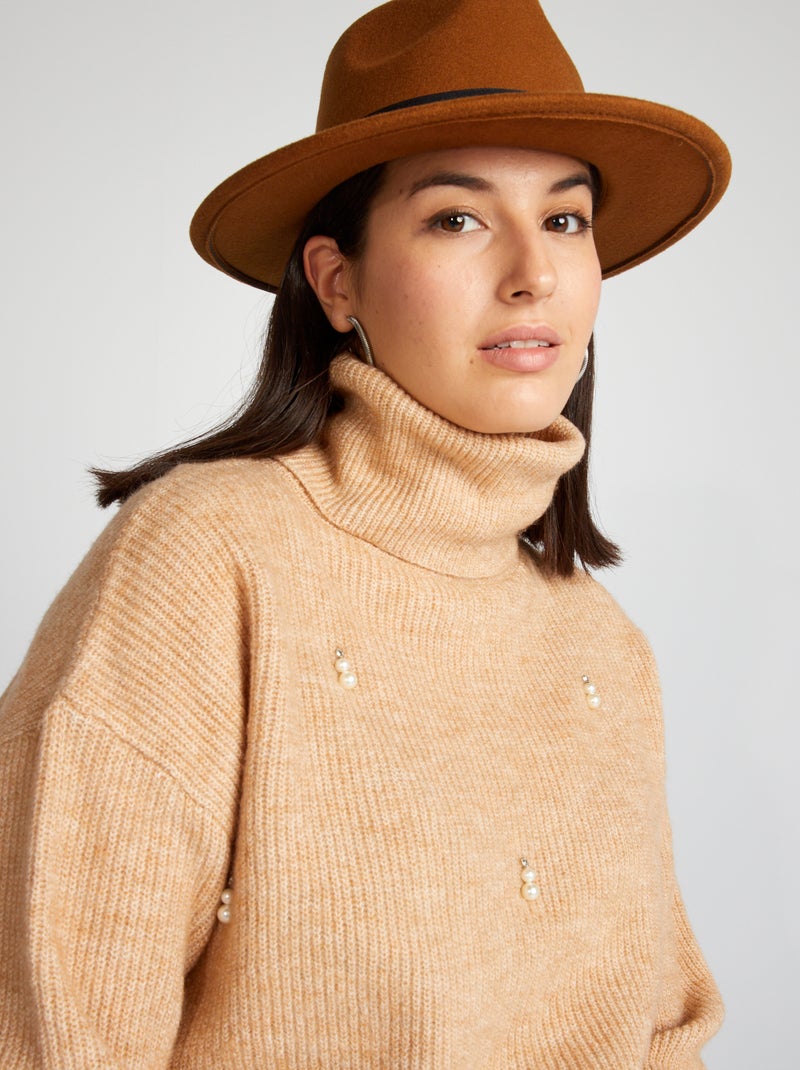 Jersey de punto con pedrería BEIGE - Kiabi