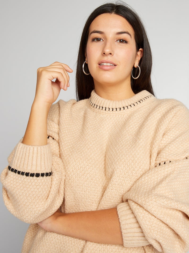 Jersey de punto con pespuntes de fantasía BEIGE - Kiabi
