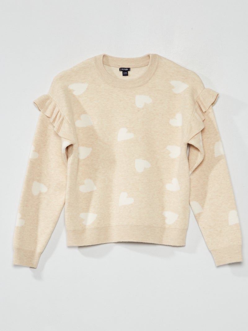 Jersey de punto con volantes BEIGE - Kiabi