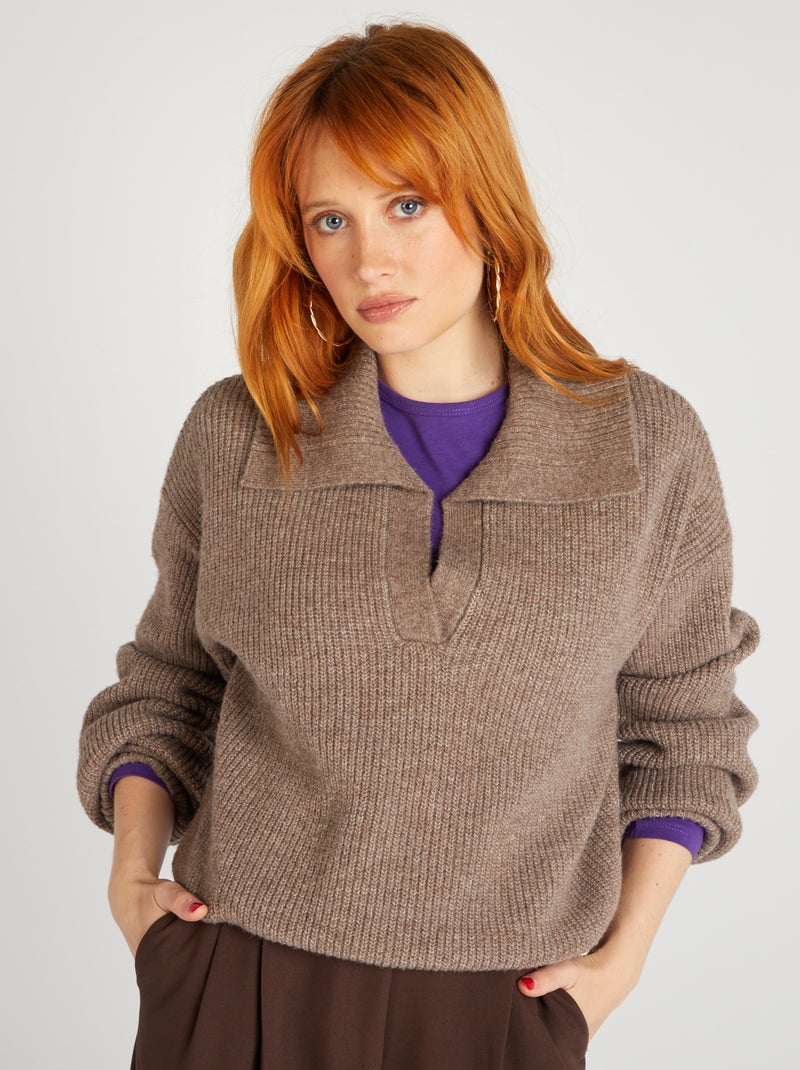 Jersey de punto cuello polo MARRON - Kiabi