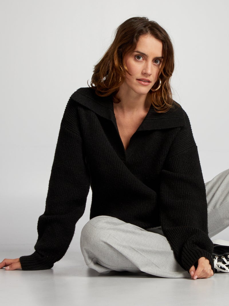 Jersey de punto cuello polo negro - Kiabi