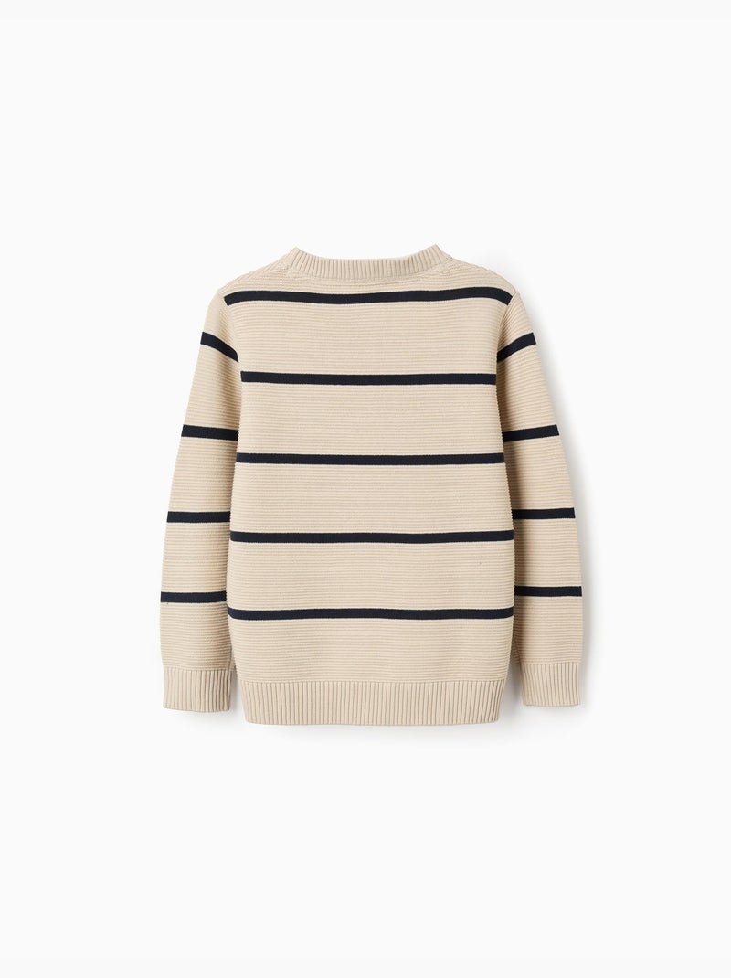 Jersey de punto de algodón a rayas Beige claro - Kiabi