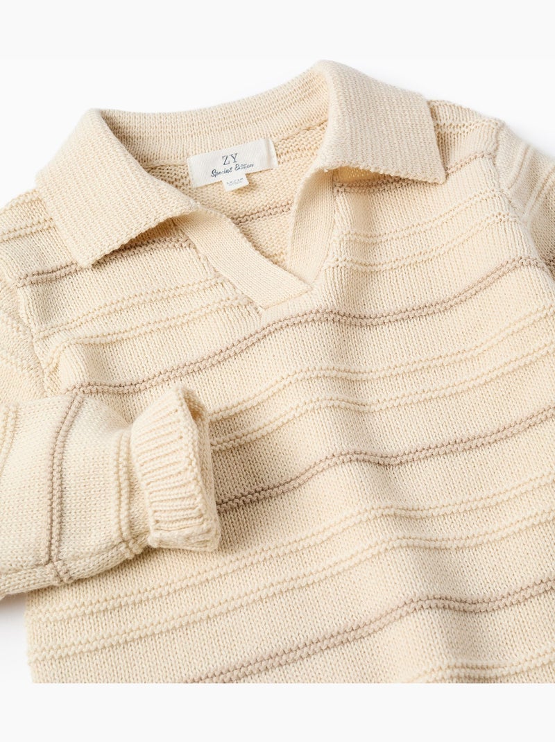 Jersey de punto de algodón con cuello polo Blanco - Kiabi