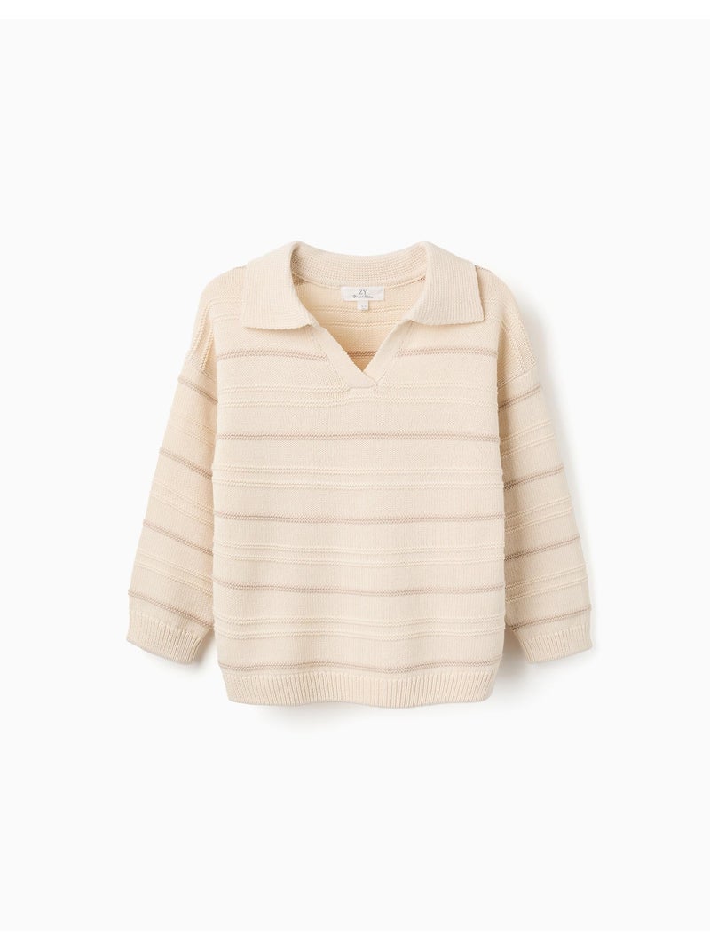 Jersey de punto de algodón con cuello polo Blanco - Kiabi