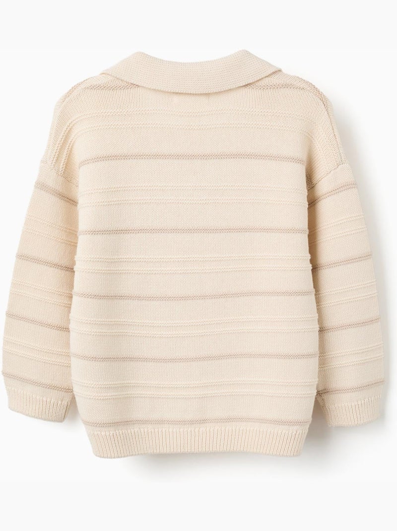 Jersey de punto de algodón con cuello polo Blanco - Kiabi