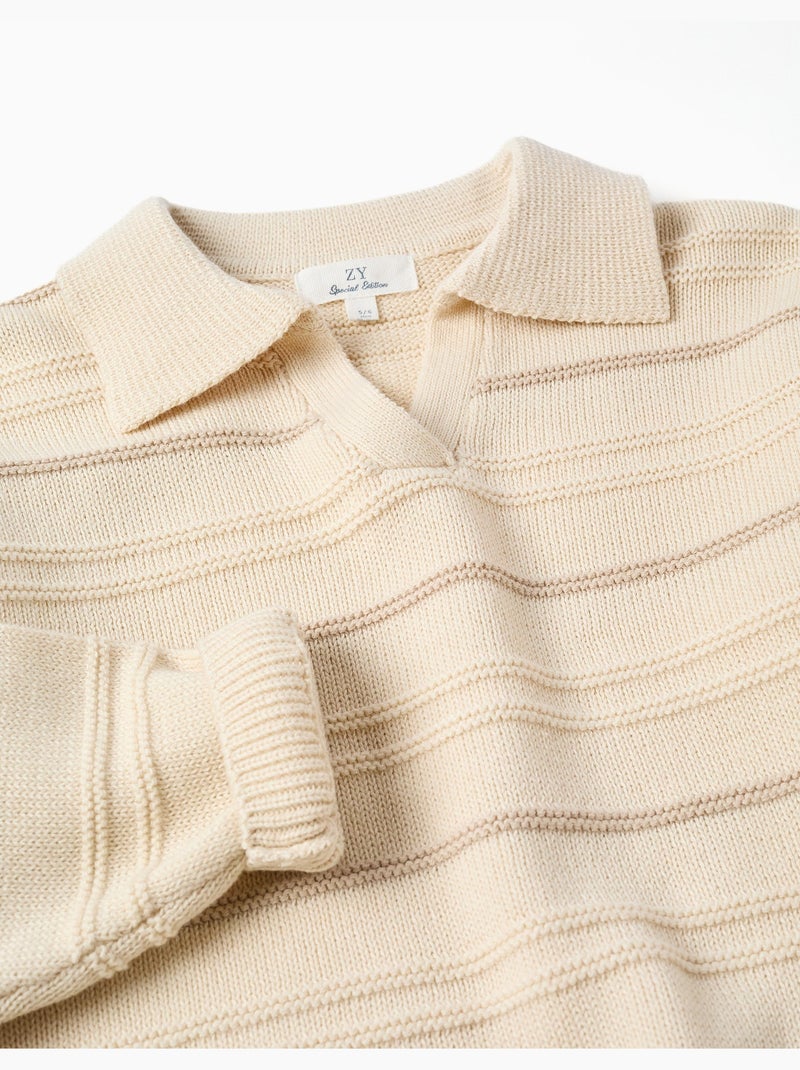 Jersey de punto de algodón con cuello polo Blanco - Kiabi