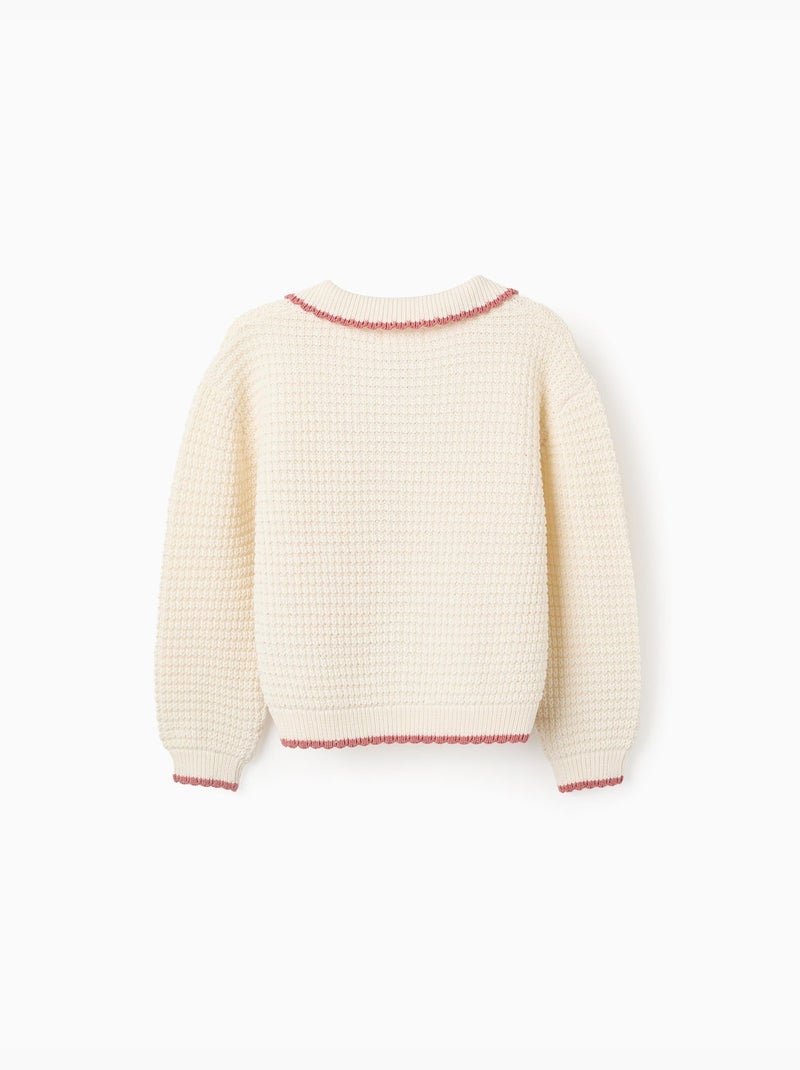 Jersey de punto de algodón con cuello polo Blanco - Kiabi