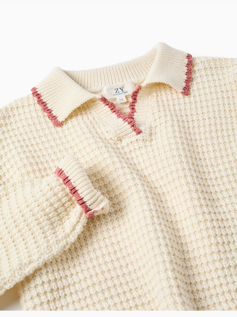 Jersey de punto de algodón con cuello polo Blanco - Kiabi