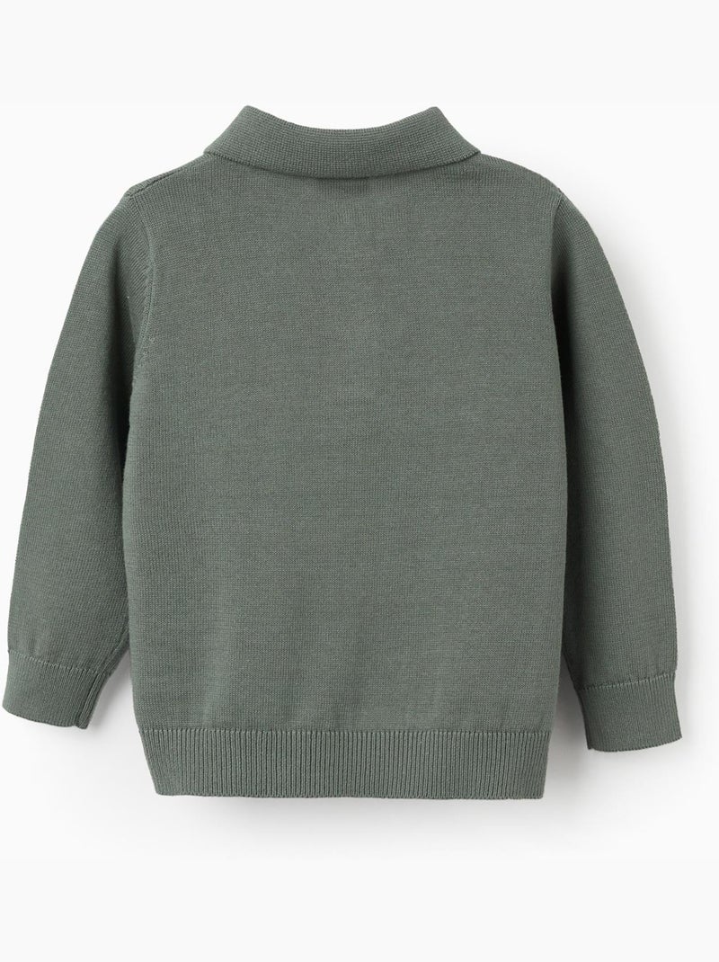 Jersey de punto de algodón con cuello polo B&S Verde claro - Kiabi