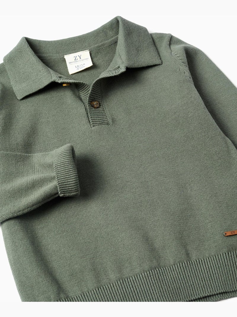 Jersey de punto de algodón con cuello polo B&S Verde claro - Kiabi