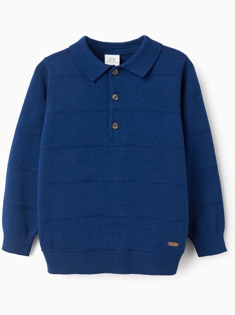 Jersey de punto de algodón con líneas en relieve Azul oscuro - Kiabi
