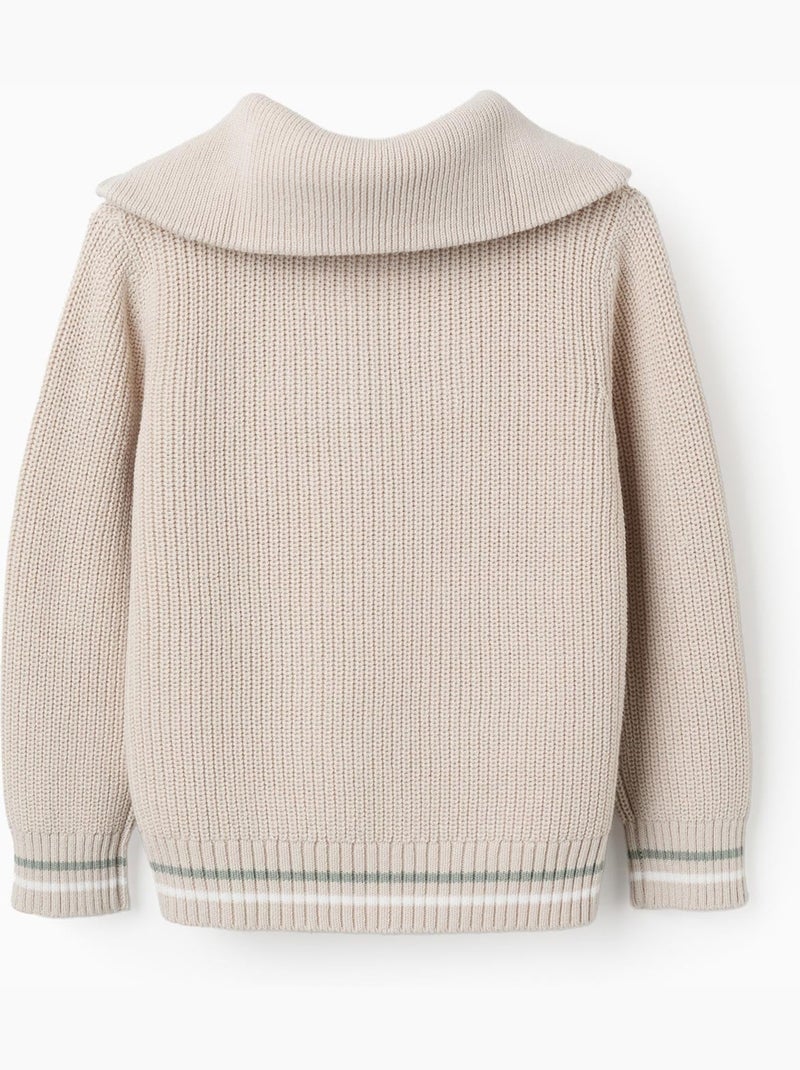 Jersey de punto de algodón con media cremallera B&S Beige - Kiabi