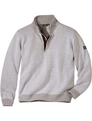 Jersey de punto de algodón jaspeado con cuello camionero